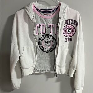 Limited Too White and Pink Zip-Up Hoodie with Graphic Tee